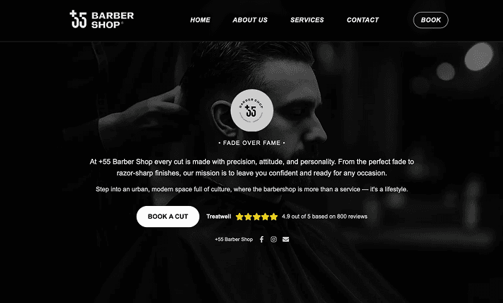 plus55barbershop.com website screen